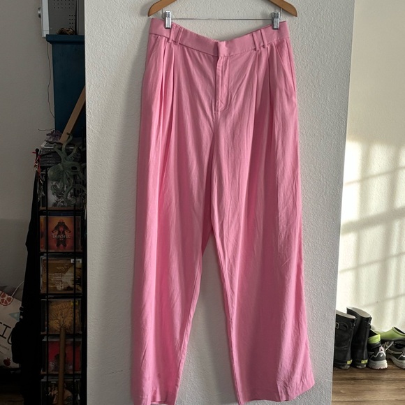[New] Zara (XL) Gum Pink Linen Blend Wide Leg High Rise Pants - Picture 5 of 10